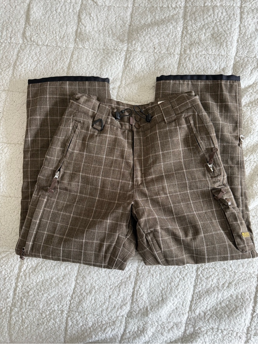 Kids Brown Plaid Cargo Pants - Youth Outdoor Utility Winter Sports